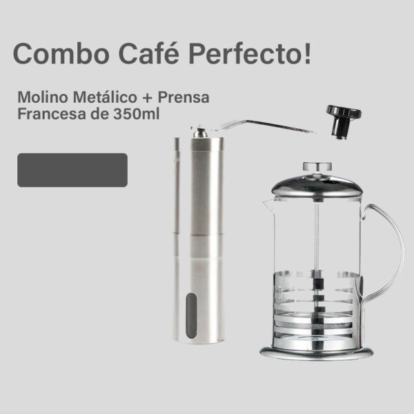 Combo Café Perfecto! Molino Metálico + Prensa Francesa De 350Ml