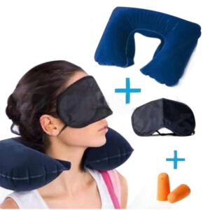 Kit De Viaje Almohada Inflable Y Cubre Ojos Pack 2