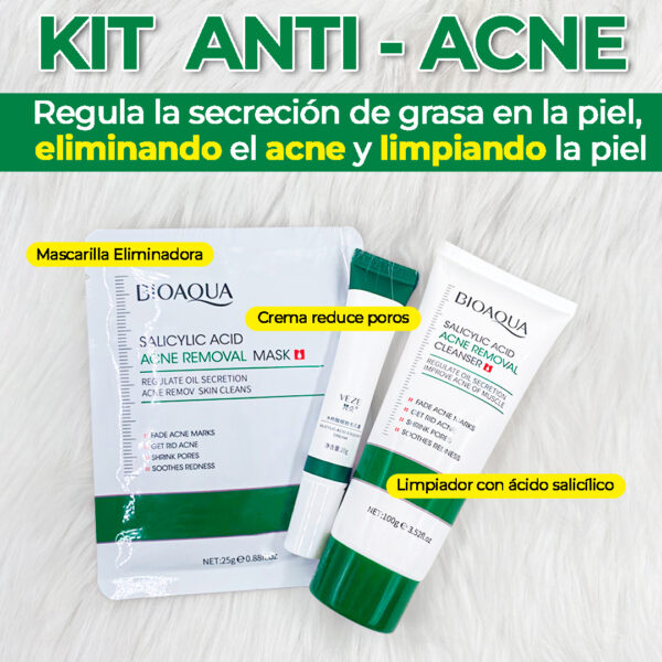 Kit Anti Acne de Ácido Salicílico Bioaqua X3(Limpiador-Crema-Mascarilla)