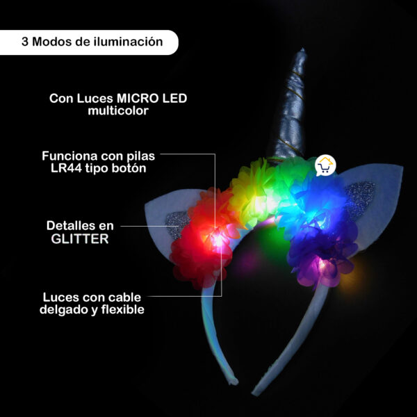 Diadema Tiara Unicornio Luz Led Floral Niñas