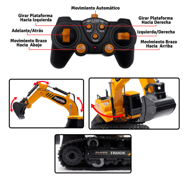 Excavadora Control Remoto Movimientos Realistas Luces Sonidos