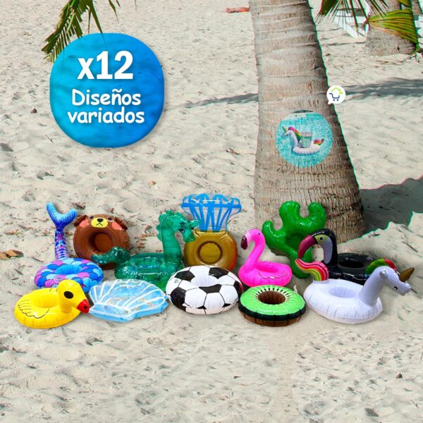 Set X12 Flotadores Portavasos Tropicales  Variados Inflables Piscina