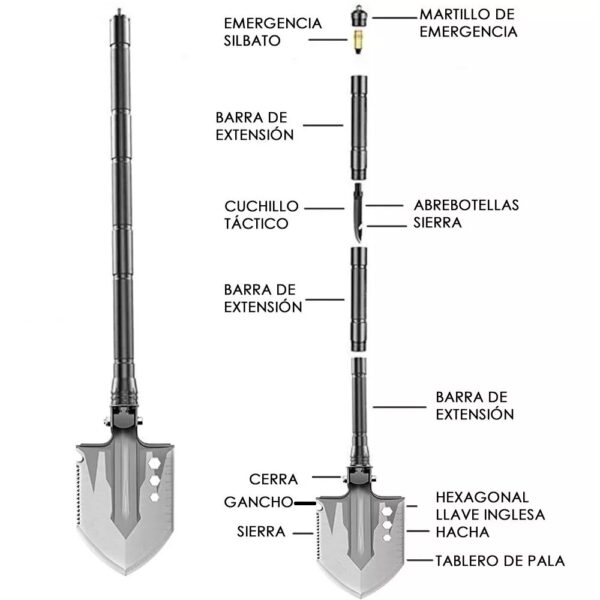 Mini Pala Tactica Plegable Supervivencia Camping 6 En 1