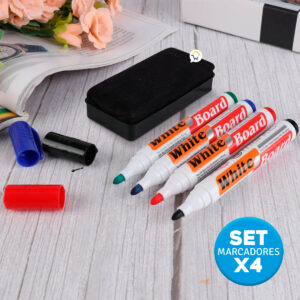 Set Marcadores Borrables X4 Para Tablero Con Borrador