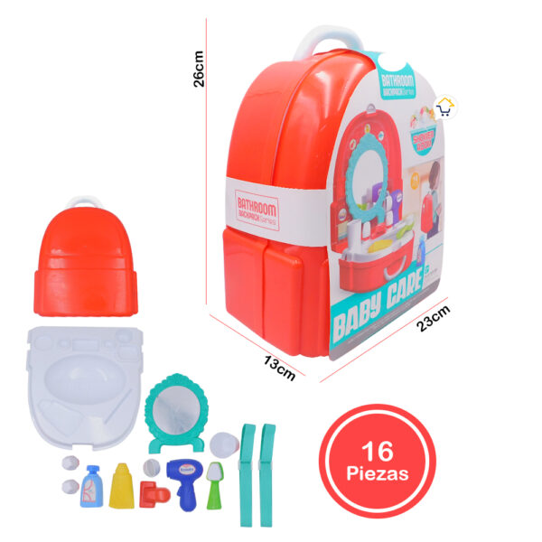 Set Tocador Didáctico 16 Piezas Maleta  2 En 1 Baño Juguete