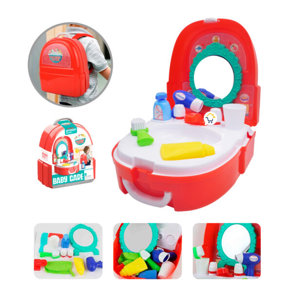 Set Tocador Didáctico 16 Piezas Maleta  2 En 1 Baño Juguete