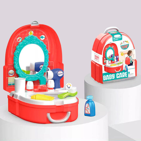 Set Tocador Didáctico 16 Piezas Maleta  2 En 1 Baño Juguete