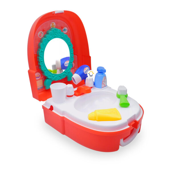 Set Tocador Didáctico 16 Piezas Maleta  2 En 1 Baño Juguete