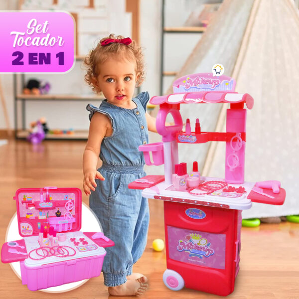 Set Tocador Didáctico Maquillaje 2 En 1 Cofre Maleta Infantil