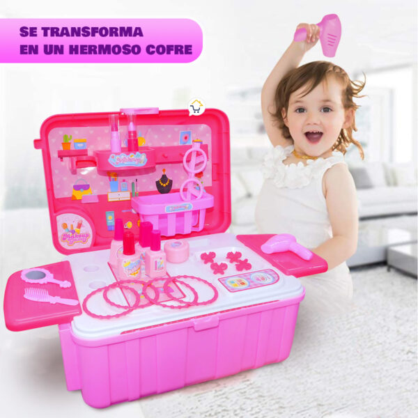 Set Tocador Didáctico Maquillaje 2 En 1 Cofre Maleta Infantil