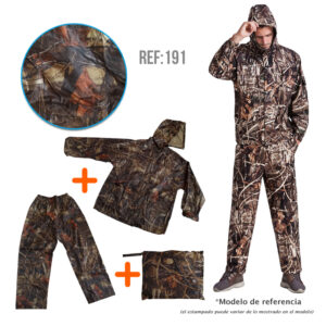 Impermeable Moto Camuflado 2 Piezas Chaqueta Capucha + Pantalón + Bolso