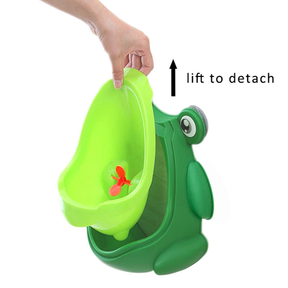 Entrenador para orinal de niños, sapito verde desmontable, con veleta roja.