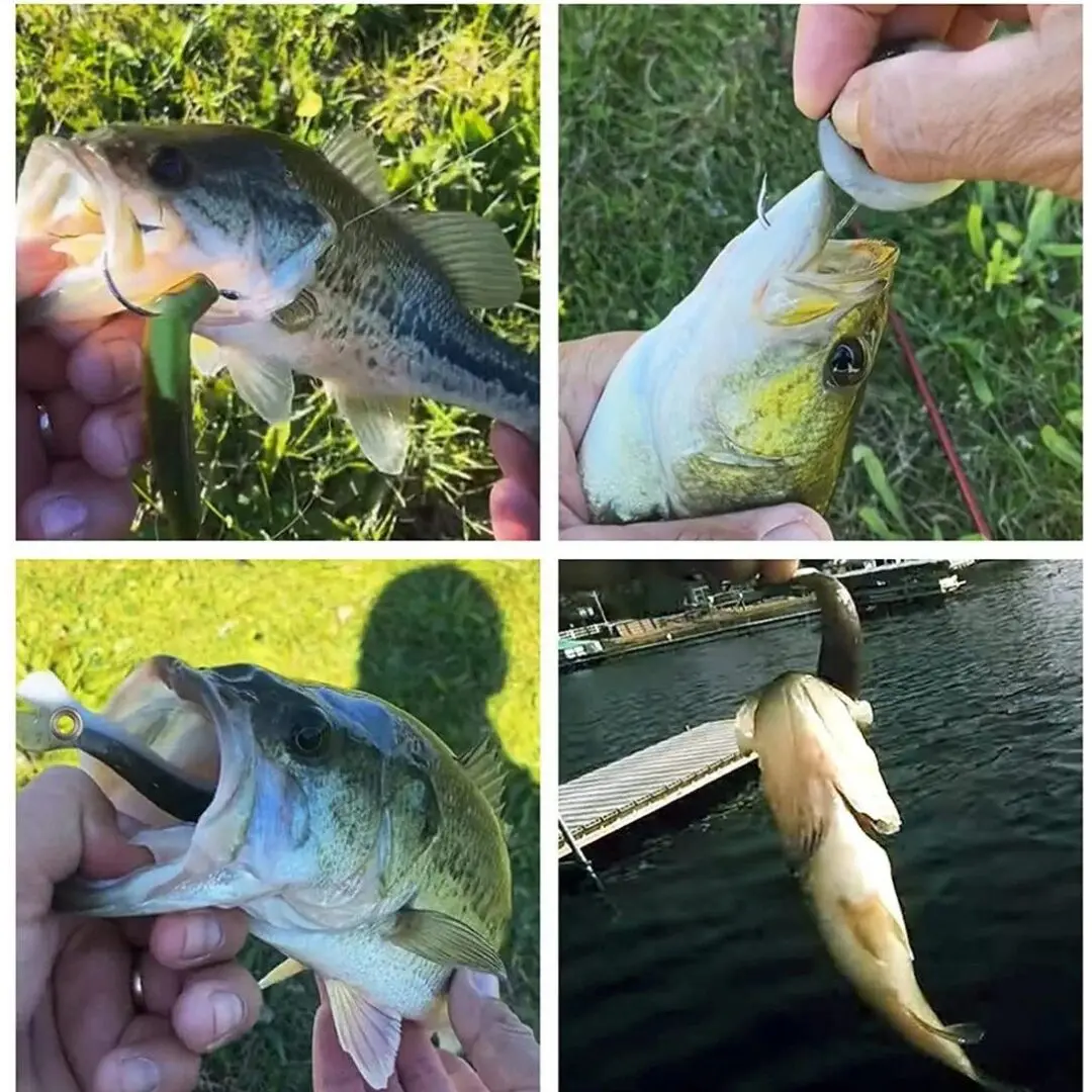 Set x2 señuelos biónicos blandos 10cm 6g, verdes y blancos, para pesca deportiva de depredadores.