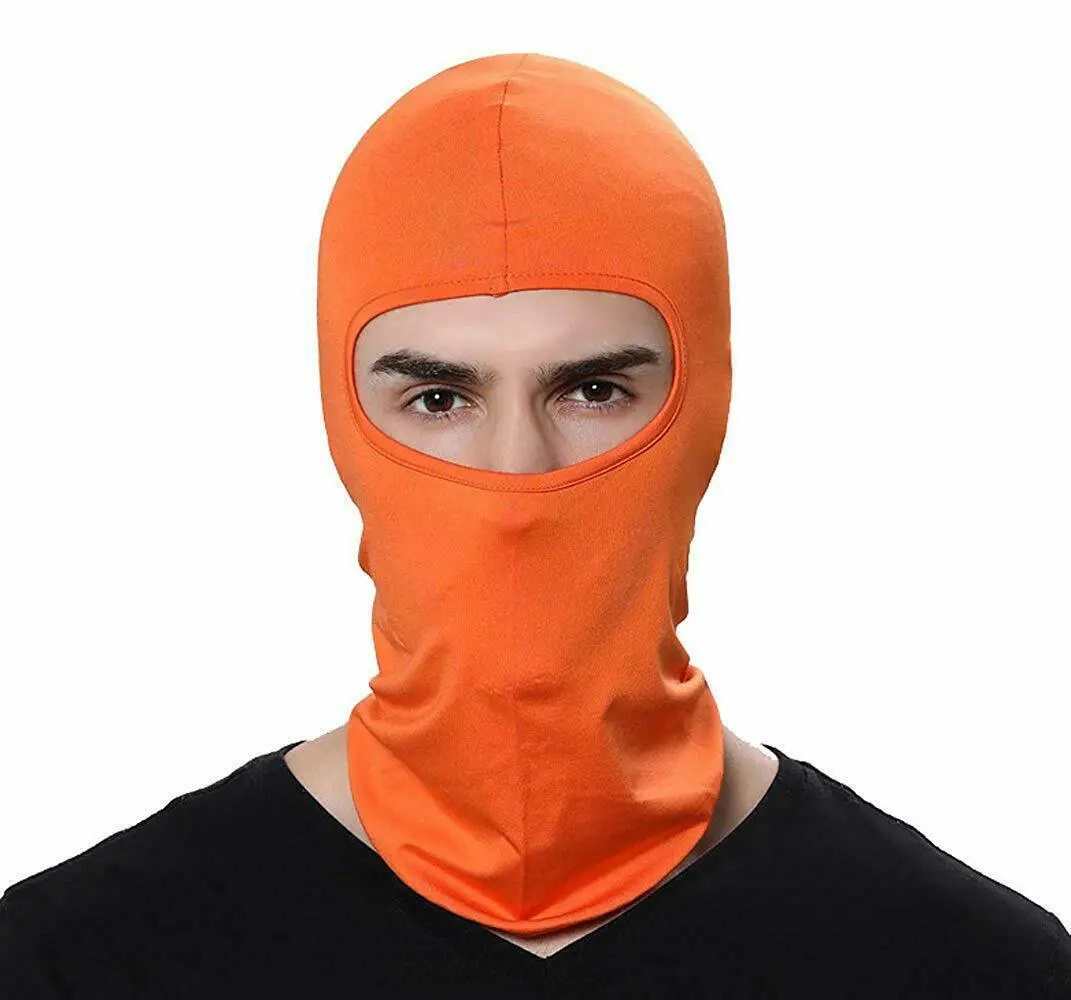 Pasamontañas naranja para ciclismo o moto, cubre cabeza y cuello, con abertura para ojos.