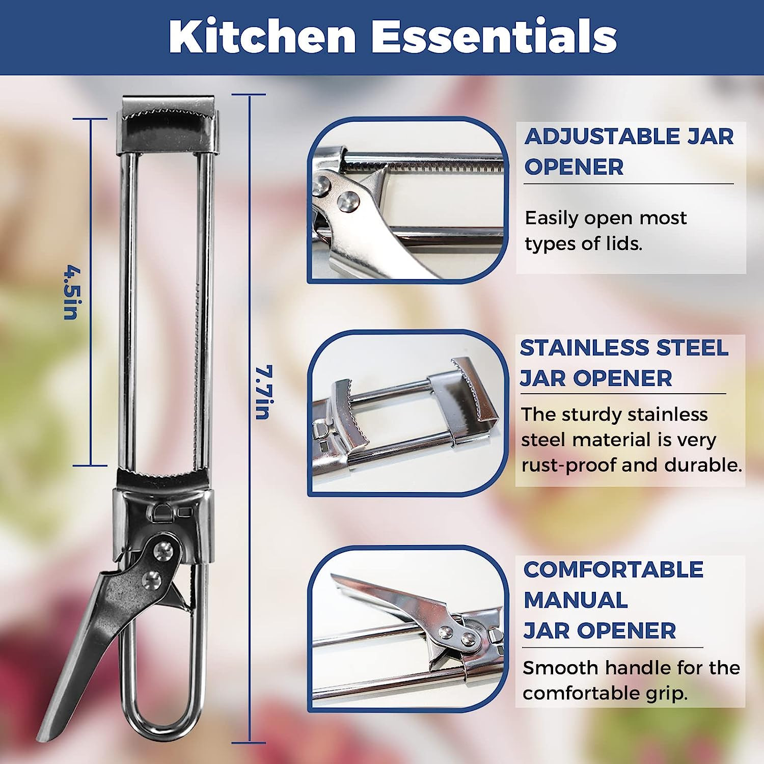 Destapador de Frascos Ajustable Acero Inoxidable - Abre tapas sin esfuerzo y protege tus manos - Imagen 4