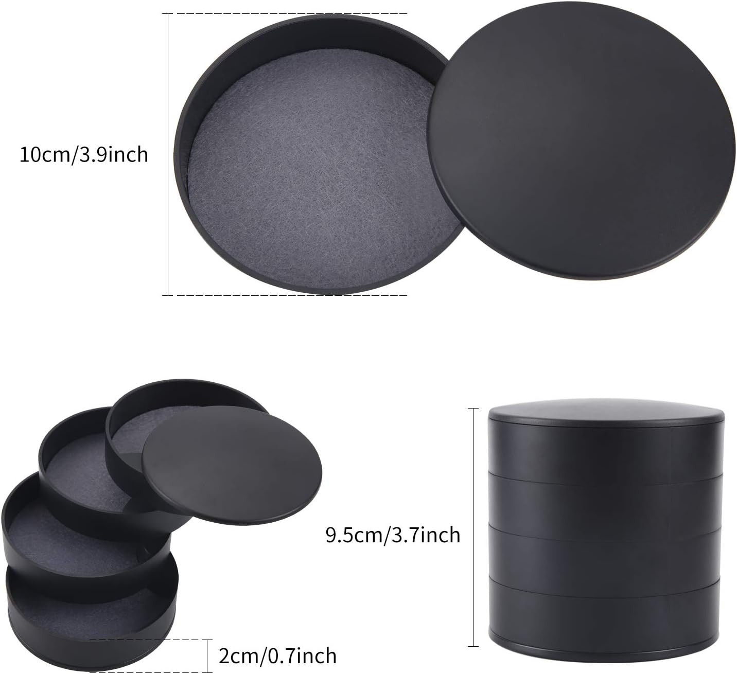 Mini organizador de joyas negro portátil, con 4 niveles giratorios y tapa.