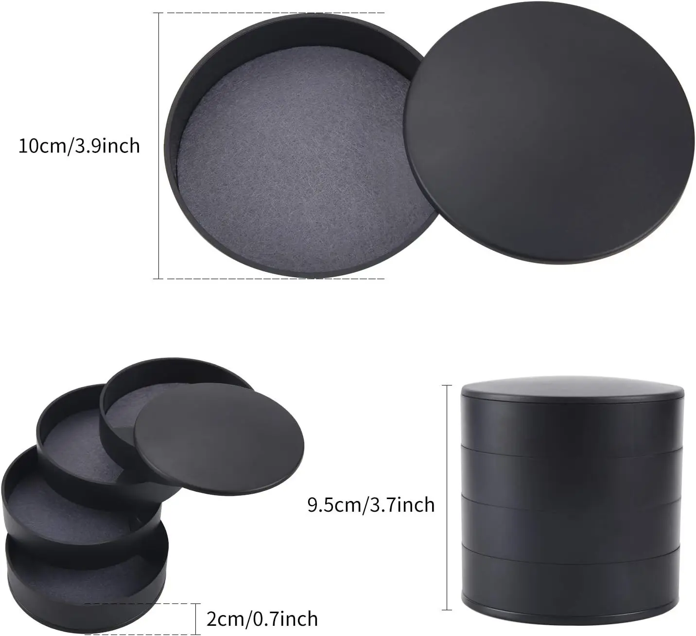 Mini organizador de joyas negro portátil, con 4 niveles giratorios y tapa.