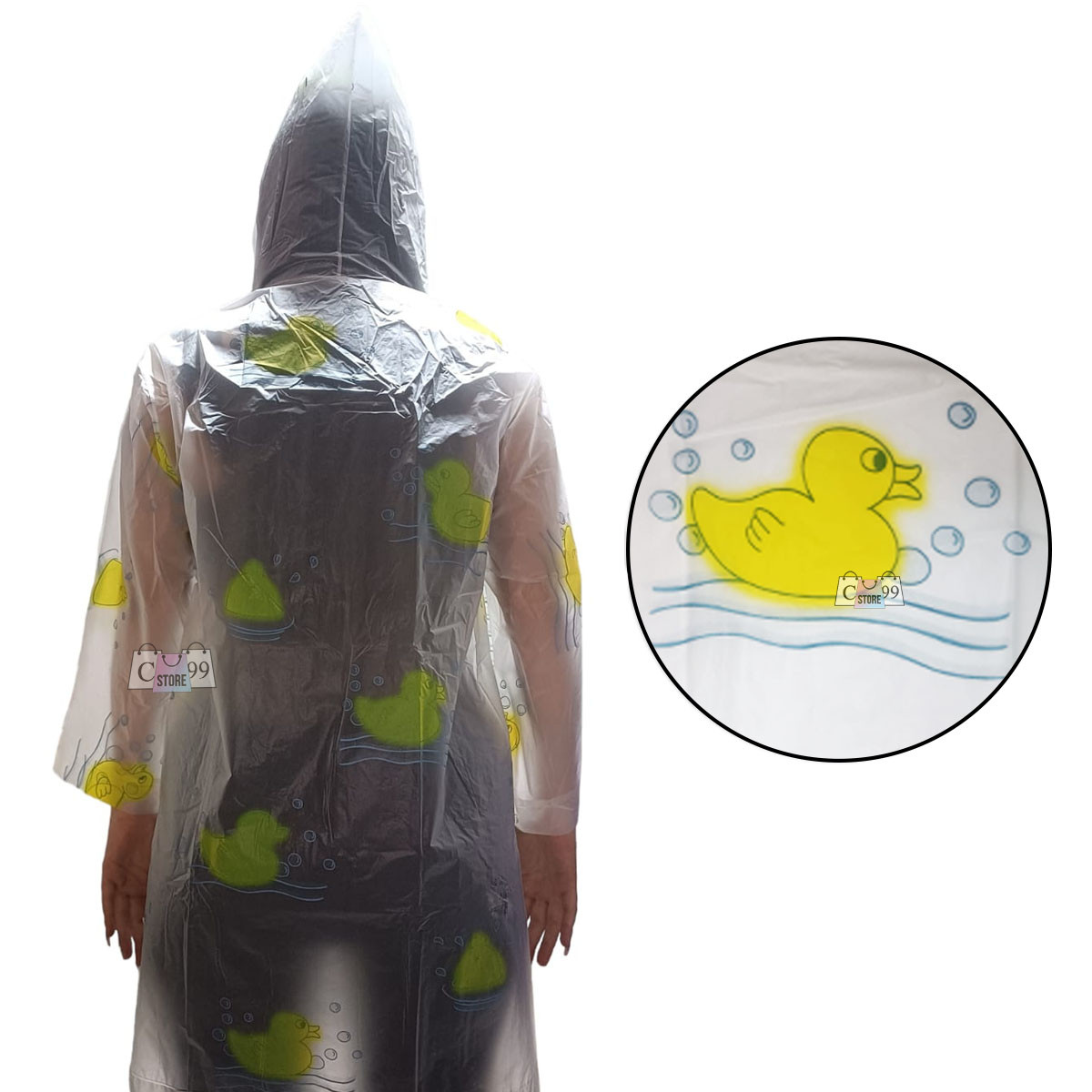 Carpa Luvia transparente con diseño de patitos, para niños, vista posterior.