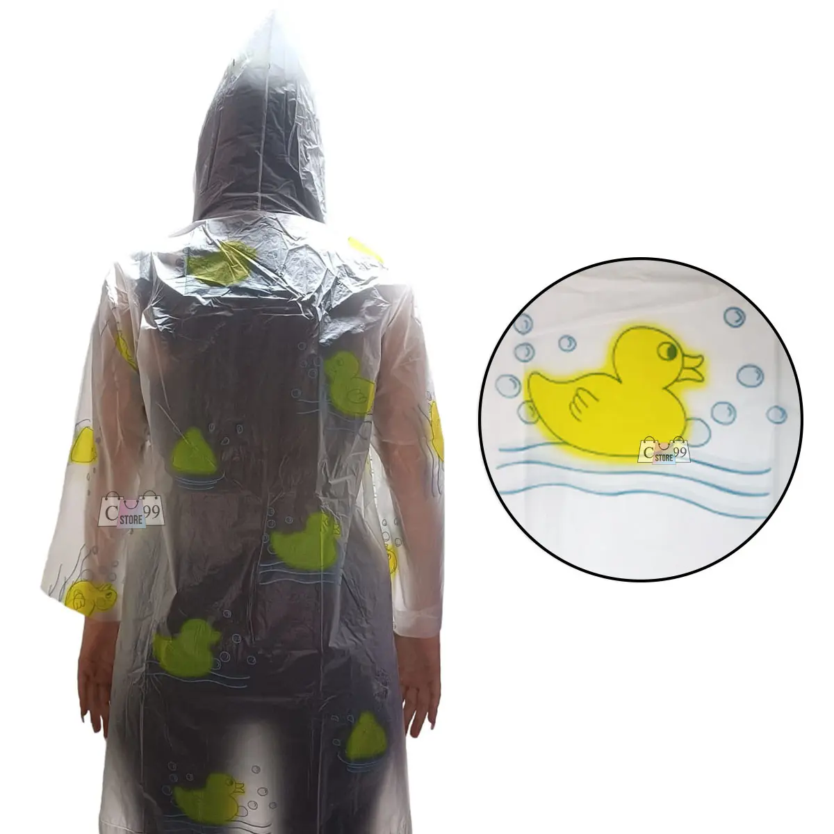 Carpa Luvia transparente con diseño de patitos, para niños, vista posterior.