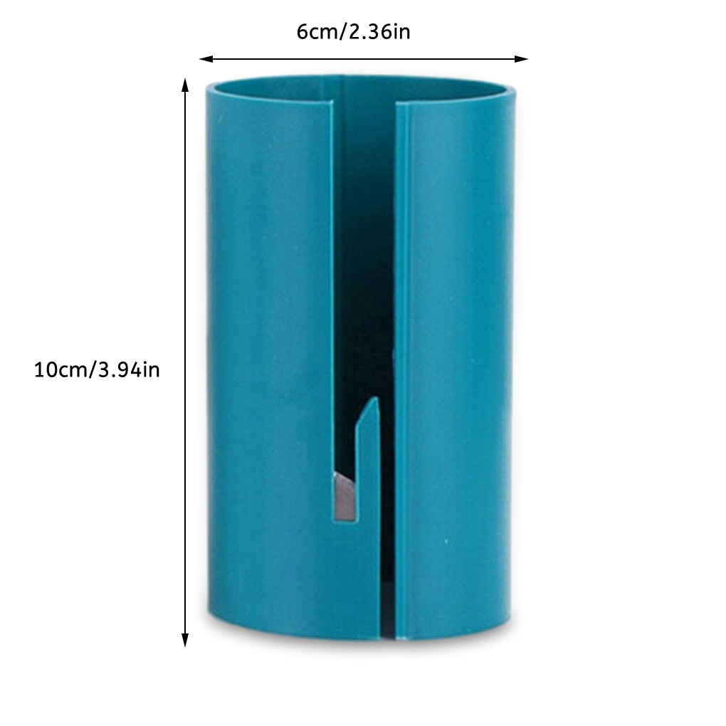 Cortador de papel de regalo azul de 10cm de alto y 6cm de ancho con ranura de corte.