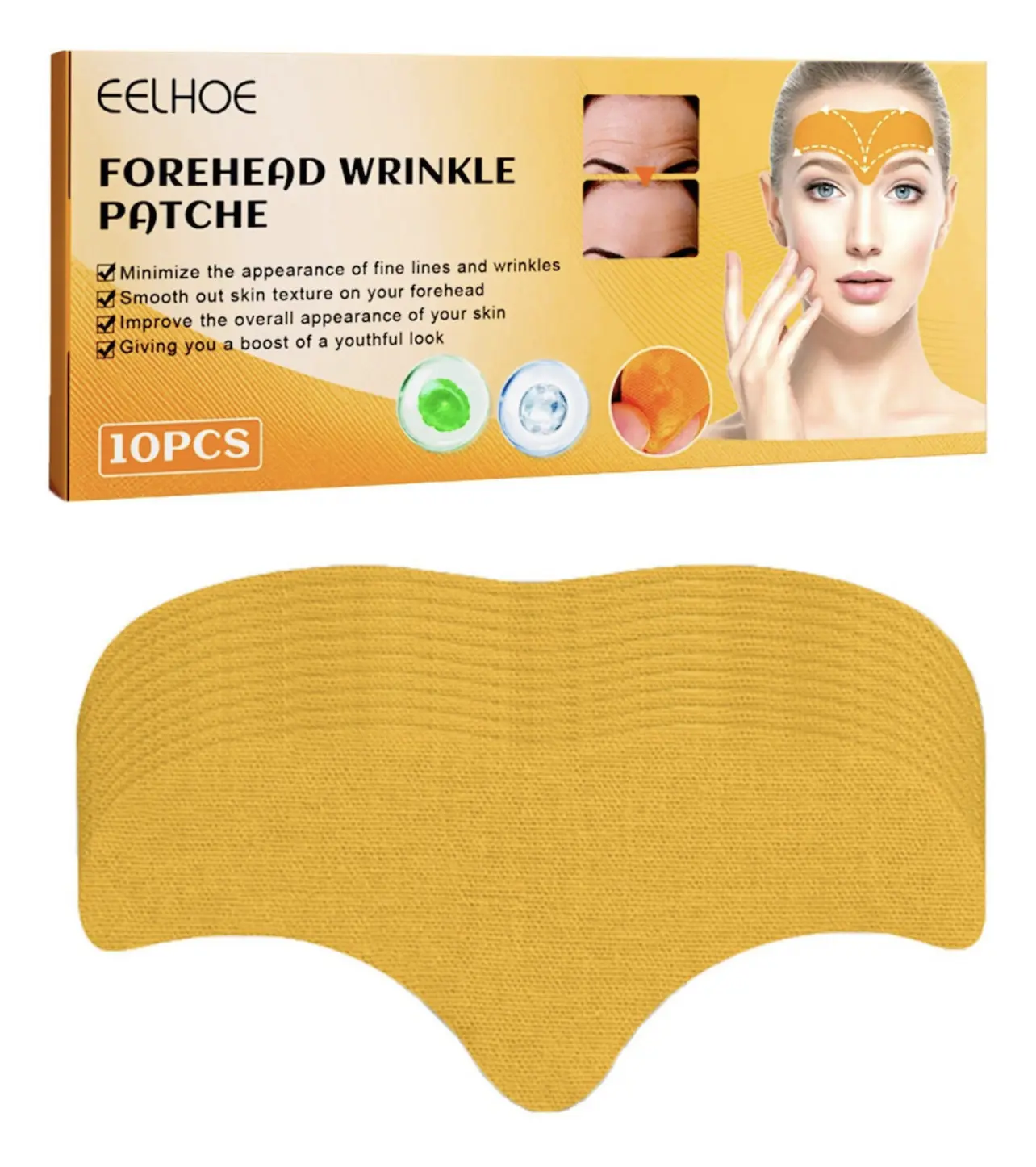Parches faciales amarillos de textura suave para arrugas de frente, 10 unidades.