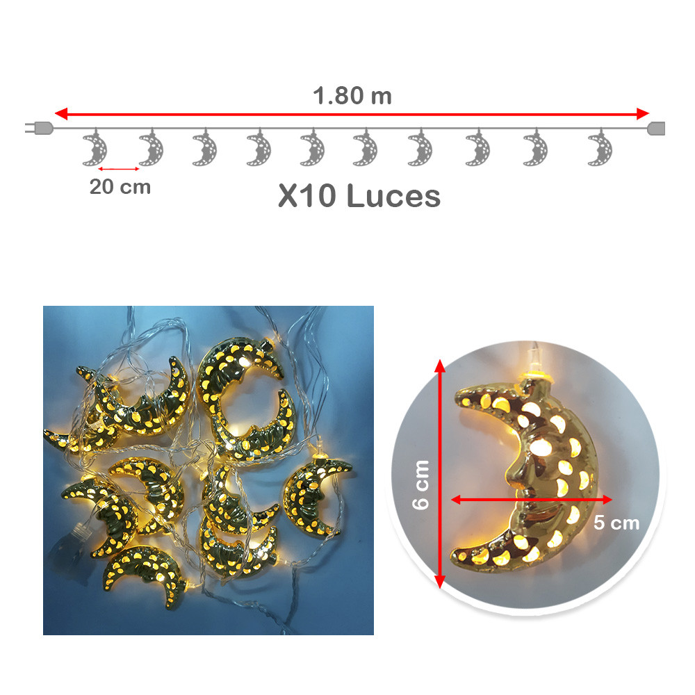Luces LED Metálicas con Dijes de Luna - Crea ambientes mágicos y acogedores en tu hogar