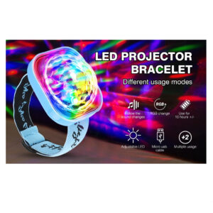 Pulsera de luz LED para niños, con proyector, cambiante de color RGB, 10 horas de uso, recargable por USB.
