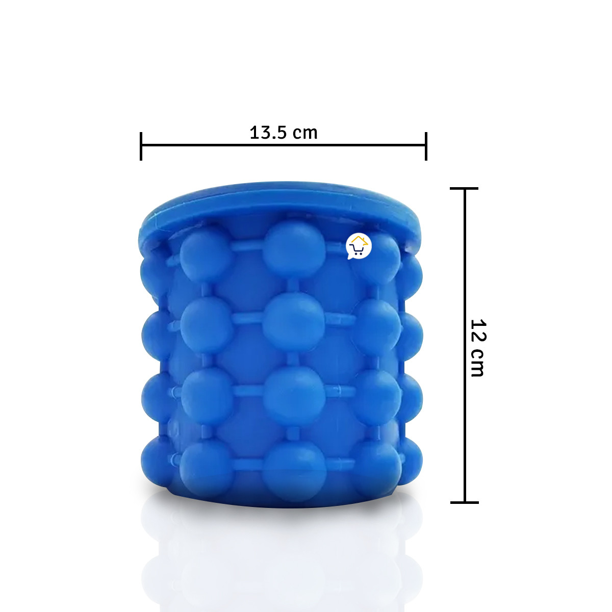 Mini hielera azul de silicona flexible con diseño de burbujas. Medidas 13.5 x 12 cm.