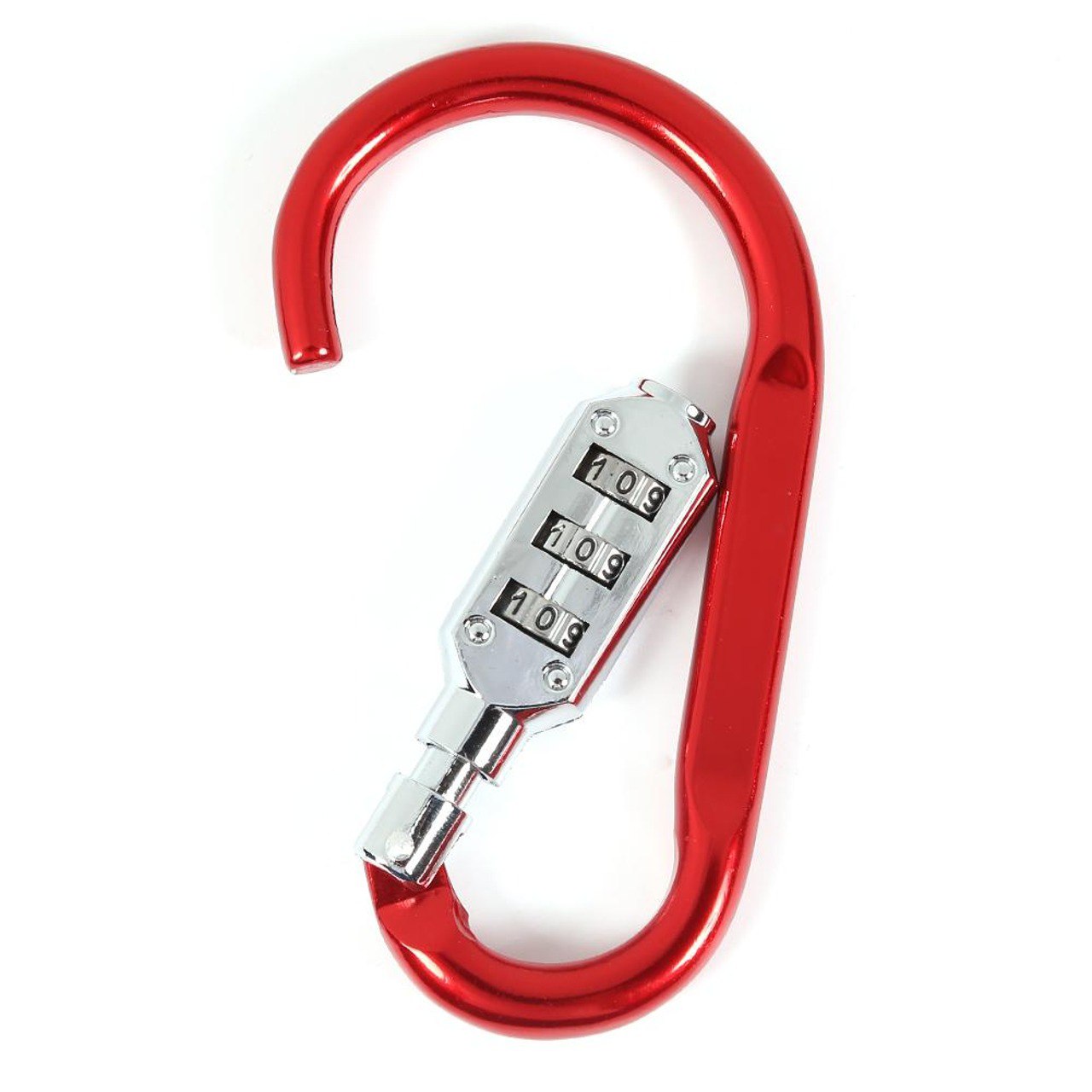 Carabina roja con candado de combinación de 3 dígitos, ideal para seguridad antirrobo.