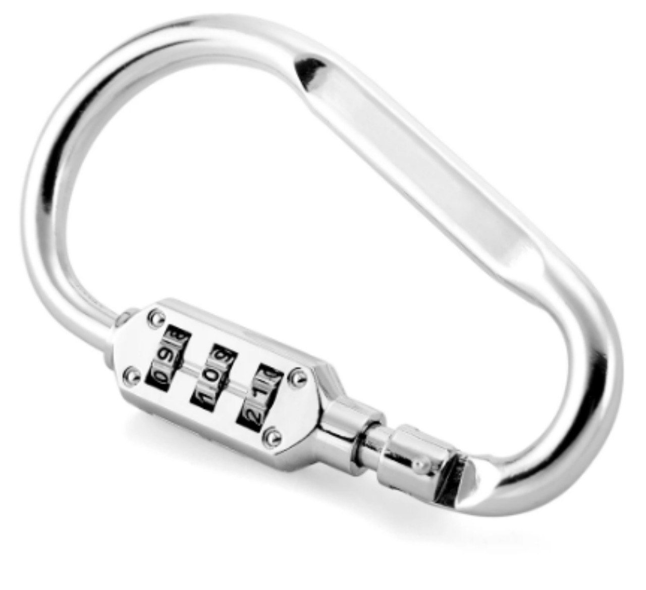 Carabina plateada con candado de combinación de 3 dígitos, ideal para seguridad antirrobo.