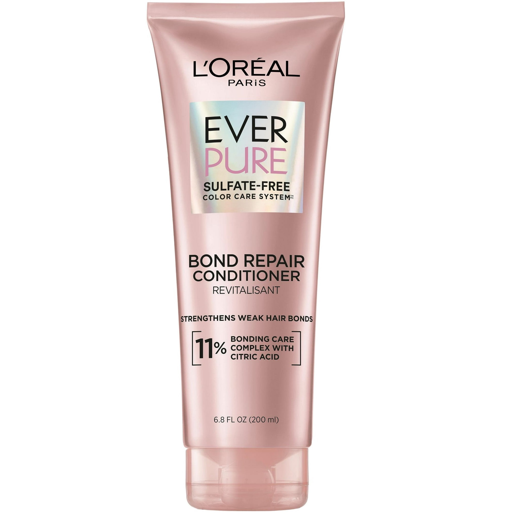 L'Oréal Ever Pure Acondicionador Reparador de Bonds, 200 ml, tubo rosa perlado con texto negro y plateado.