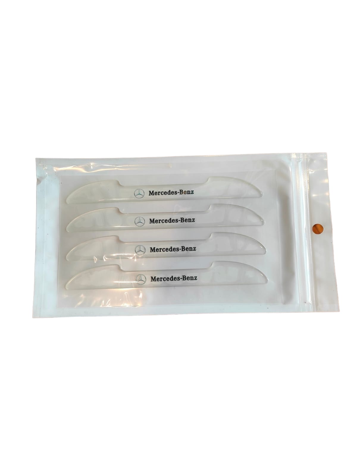 Set x3 protectores transparentes para manijas y bordes de puertas de vehículo, con logo Mercedes-Benz, protegen pintura.
