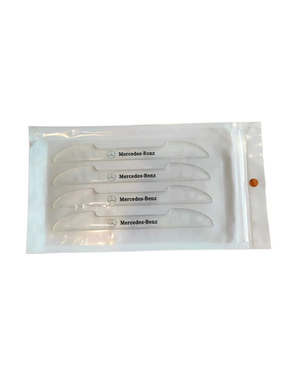 Set x3 protectores transparentes para manijas y bordes de puertas de vehículo, con logo Mercedes-Benz, protegen pintura.