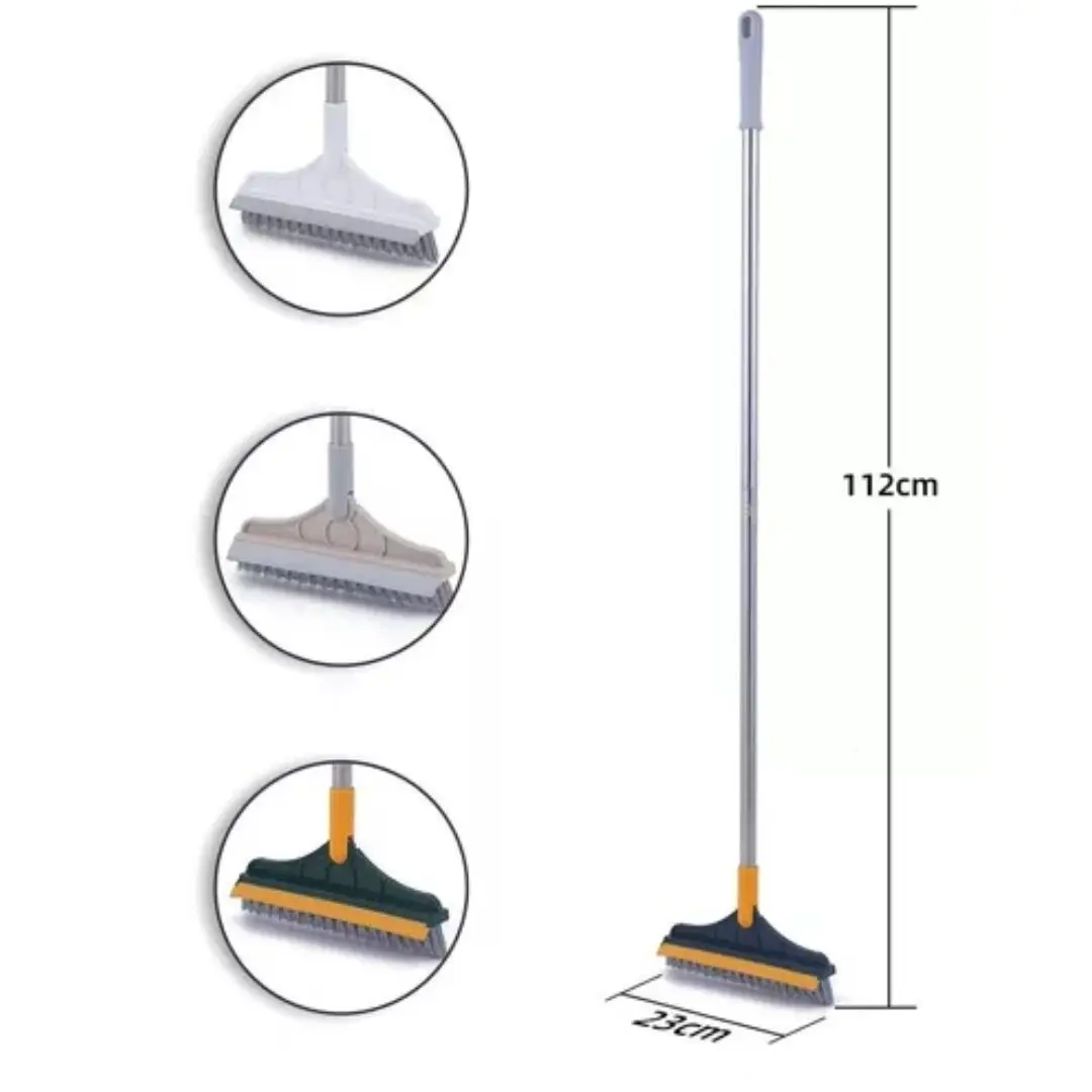 Escoba cepillo limpiador 2 en 1 con rasqueta, mango 112cm, cepillo 23cm. Ideal para pisos.