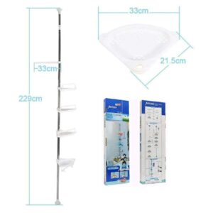 Organizador esquinero de baño telescópico ajustable, 229cm alto, estantes modulares.