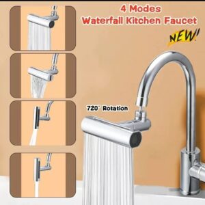 Grifo de cocina cromado 4 modos, salida cascada y ducha, rotación 720°, extensor para fregadero.