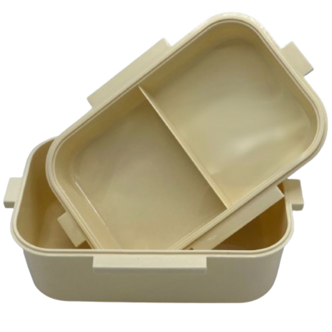 Recipiente beige para comida FK23D-204 abierto, con dos compartimentos interiores.