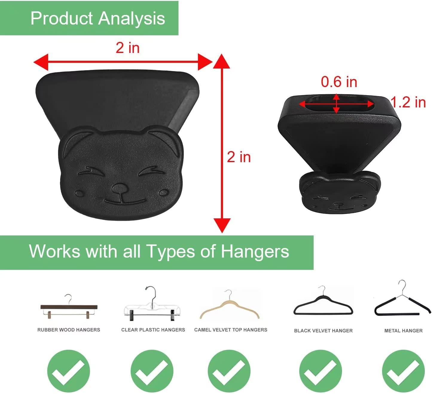 Gancho de ropa ahorrador de espacio negro, diseño oso, 2x2 pulgadas, compatible con varios tipos de perchas.