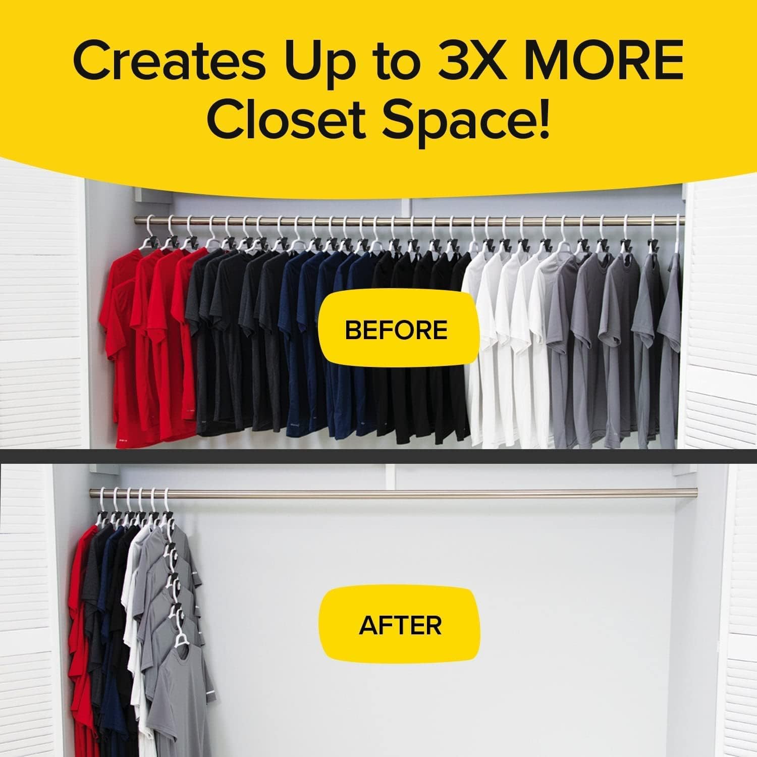 Antes y después: gancho de ropa organizador ahorra espacio en closet.