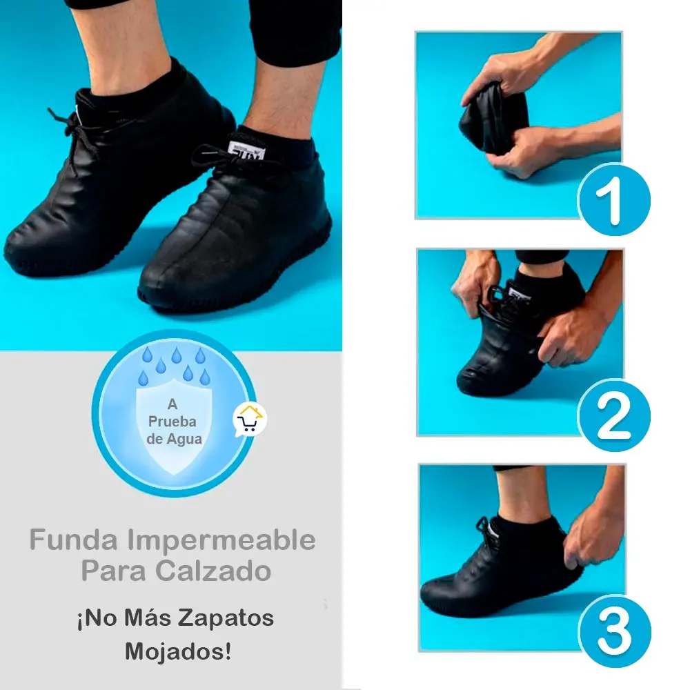 Funda impermeable negra para calzado, para proteger los zapatos de la lluvia.