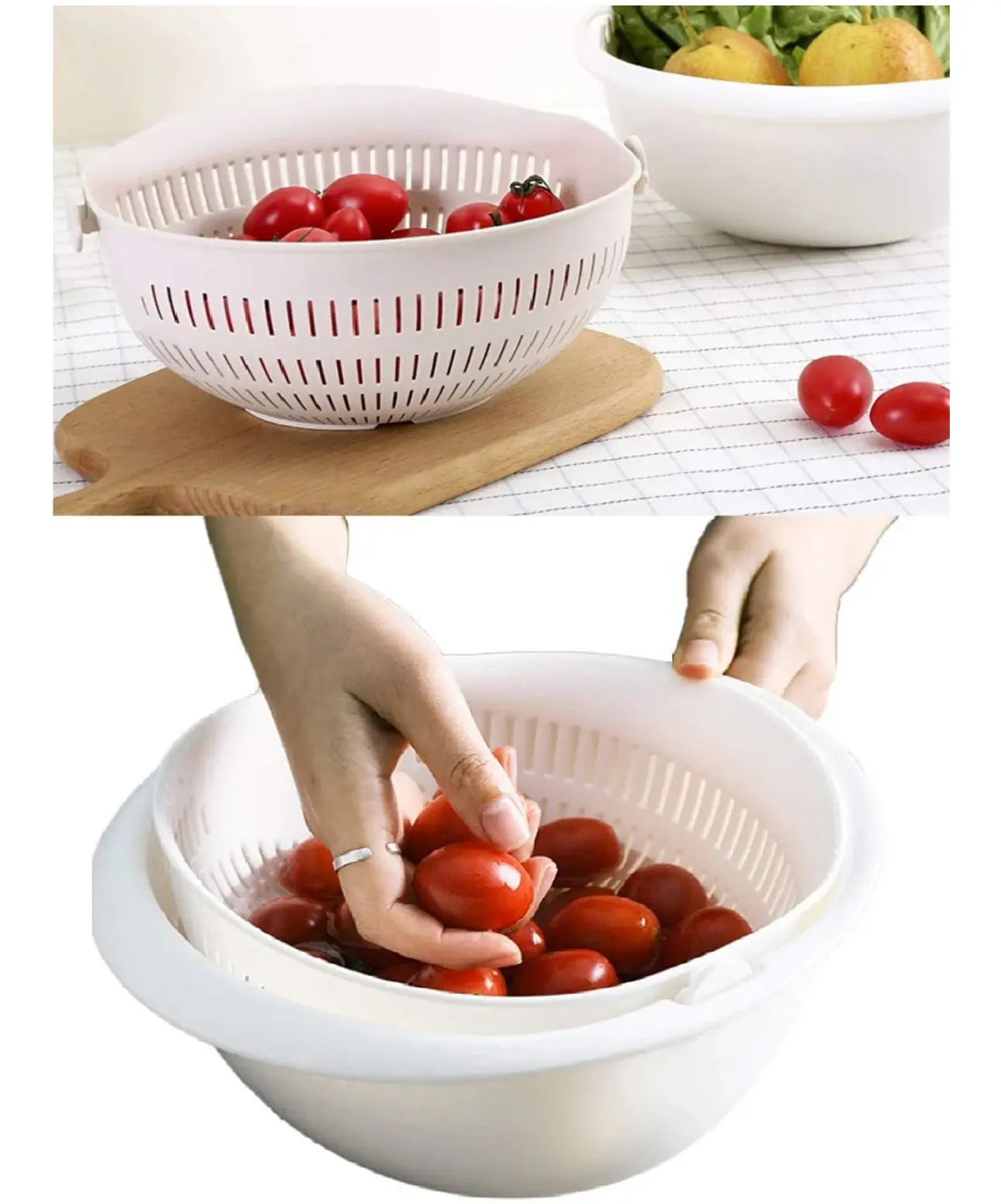 Set x2 colador escurridor blanco para lavar y escurrir tomates y otras frutas.