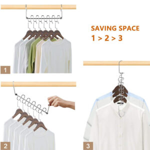 Set de 2 ganchos ahorradores de espacio metálicos para colgar ropa en clóset.