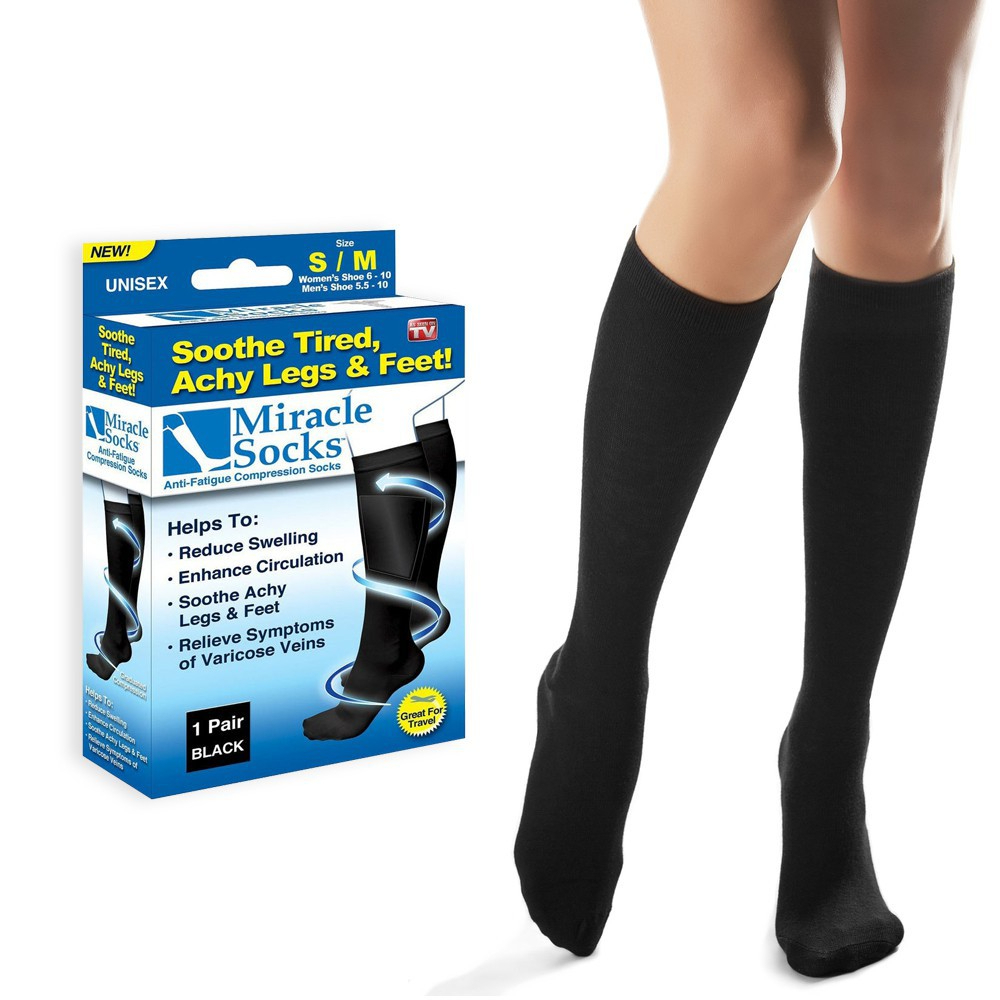 Medias de compresión Miracle Socks negras unisex talla S/M, ayudan a reducir hinchazón y mejorar circulación.