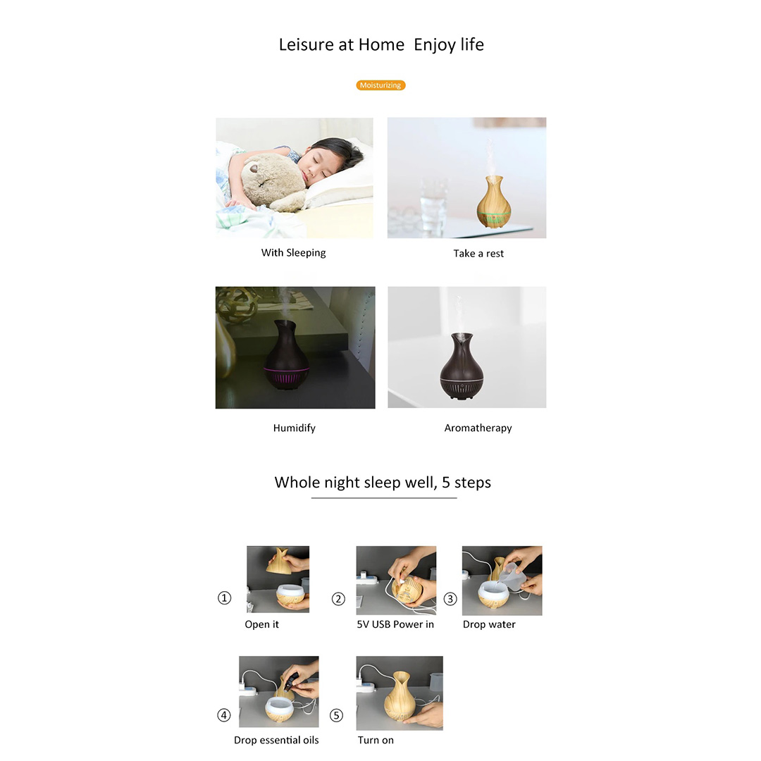 Difusor de aromas oscuro tipo ánfora para humidificar y aromaterapia en el hogar.