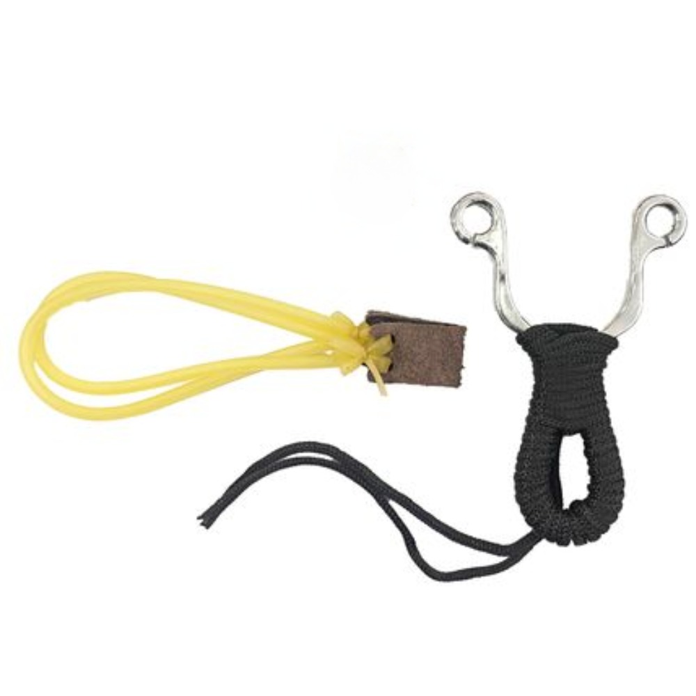 Set x2 cauchera acero con caucho látex amarillo y empuñadura negra, ideal para puntería.