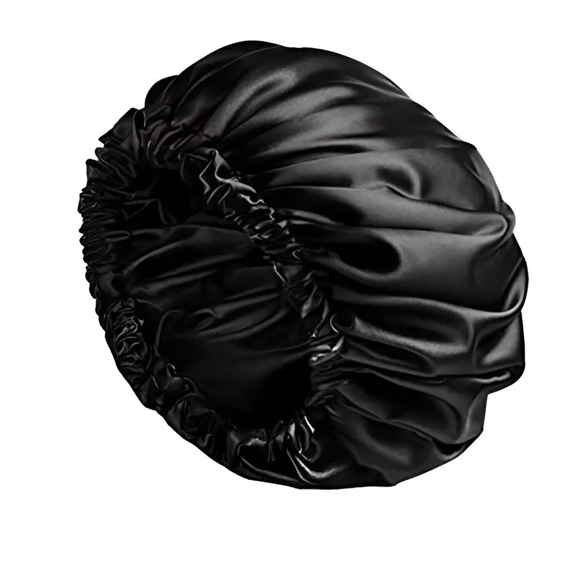Gorro de satín negro, suave y ajustable, ideal para proteger el cabello del frizz.