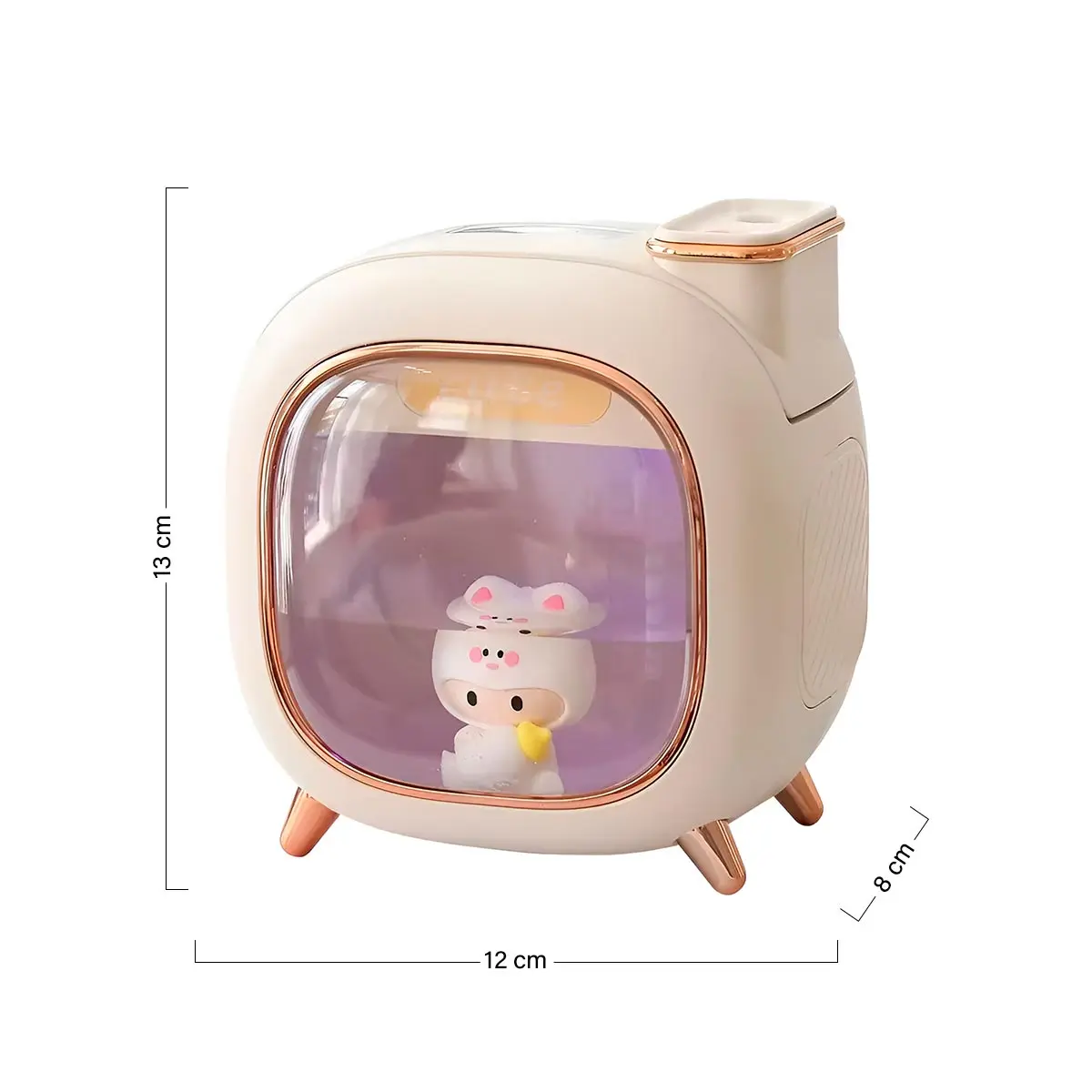 Humidificador doble A330 beige con figura de oso, luz ambiental y medidas 13x12x8 cm.