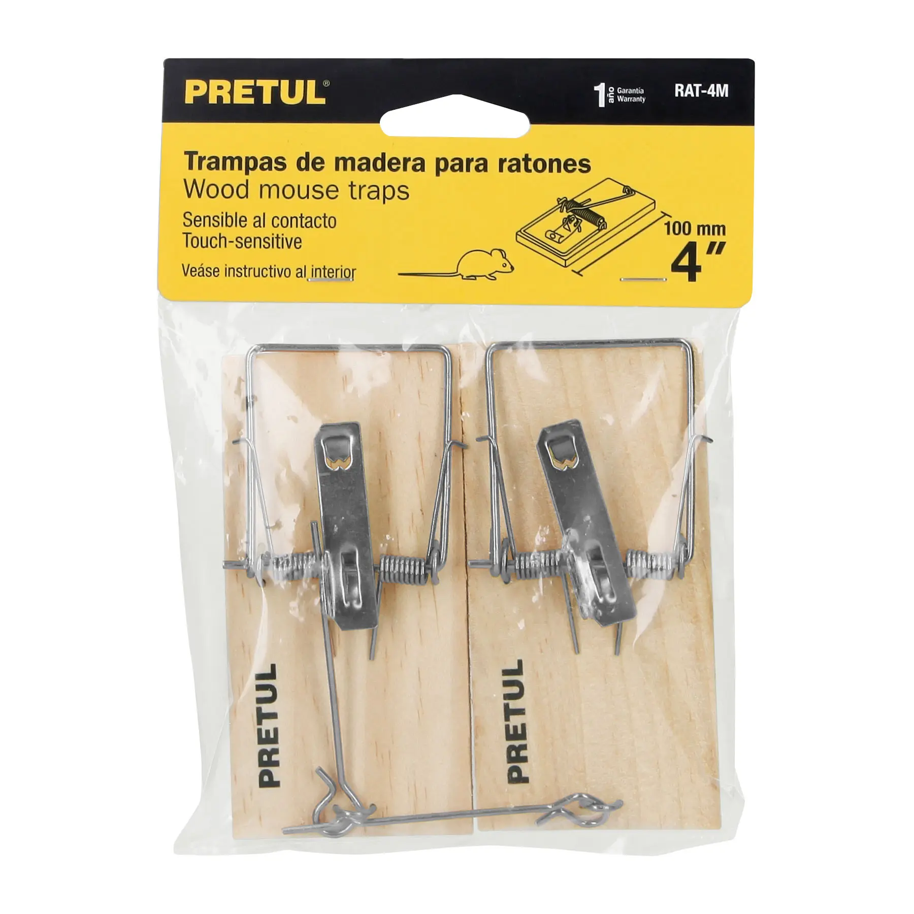 Set x2 trampas para ratones de madera Pretul, 4 pulgadas, sensibles al contacto.