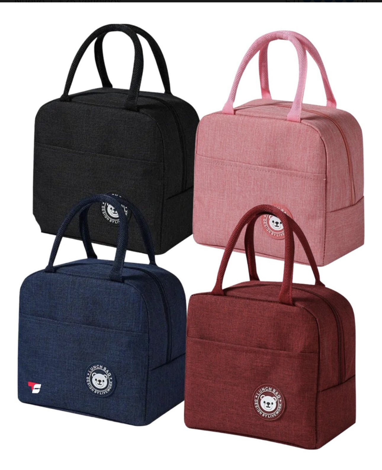 Set x2 loncheras térmicas portacomidas: negra, rosa, azul marino y roja.
