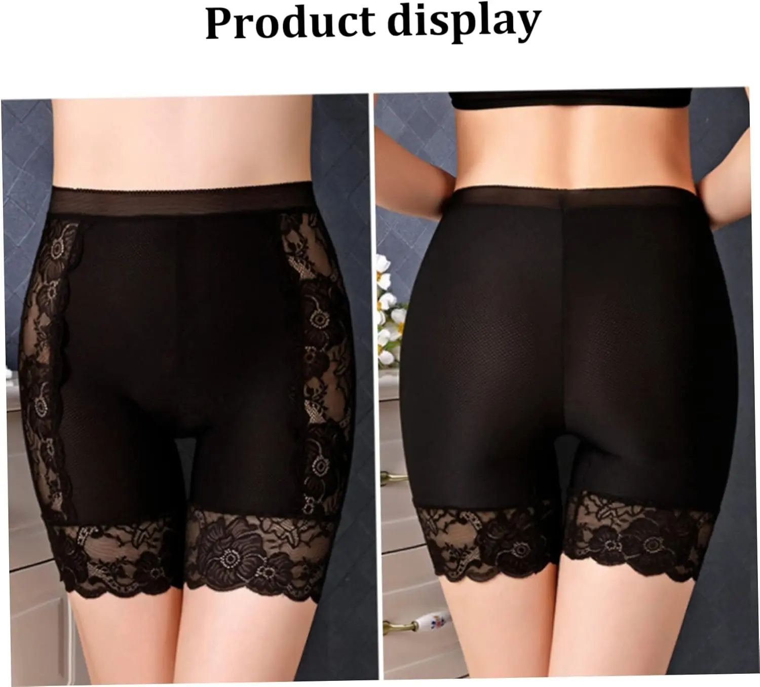 Panty control abdomen tiro alto negro con encaje en piernas, moldea figura y evita rozaduras.